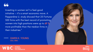 “Investing in women isn’t a feel-good initiative — it’s a smart economic move. A Pepperdine U. study showed that 25 Fortune 500 firms with the best record of promoting women into high positions were up to 69% more profitable than the median firms in their industries.” -Gwen Young